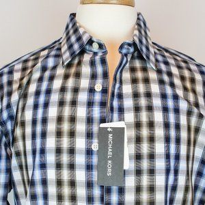 Michael Kors Long-Sleeve Cotton Checkered Button Down Shirt M Medium NWT